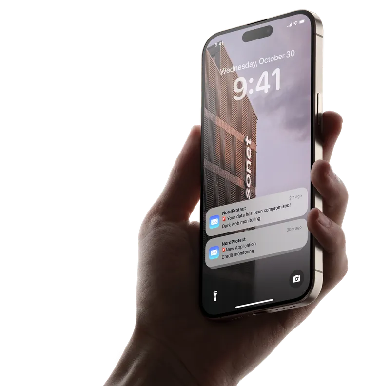 A phone screen with a security alert from NordProtect.