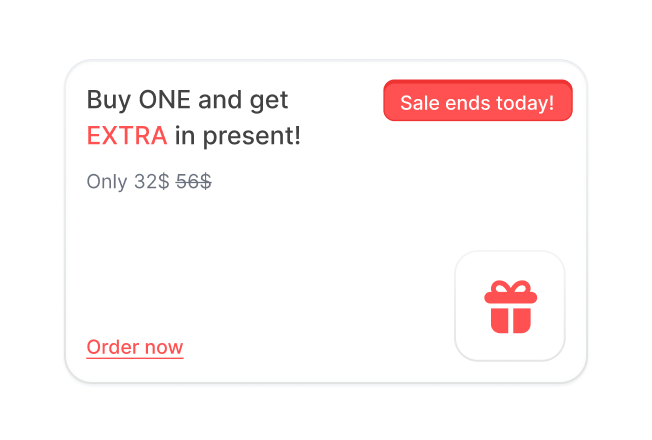 A fake online ad promising an “extra” present for clicking on an “order now” link.