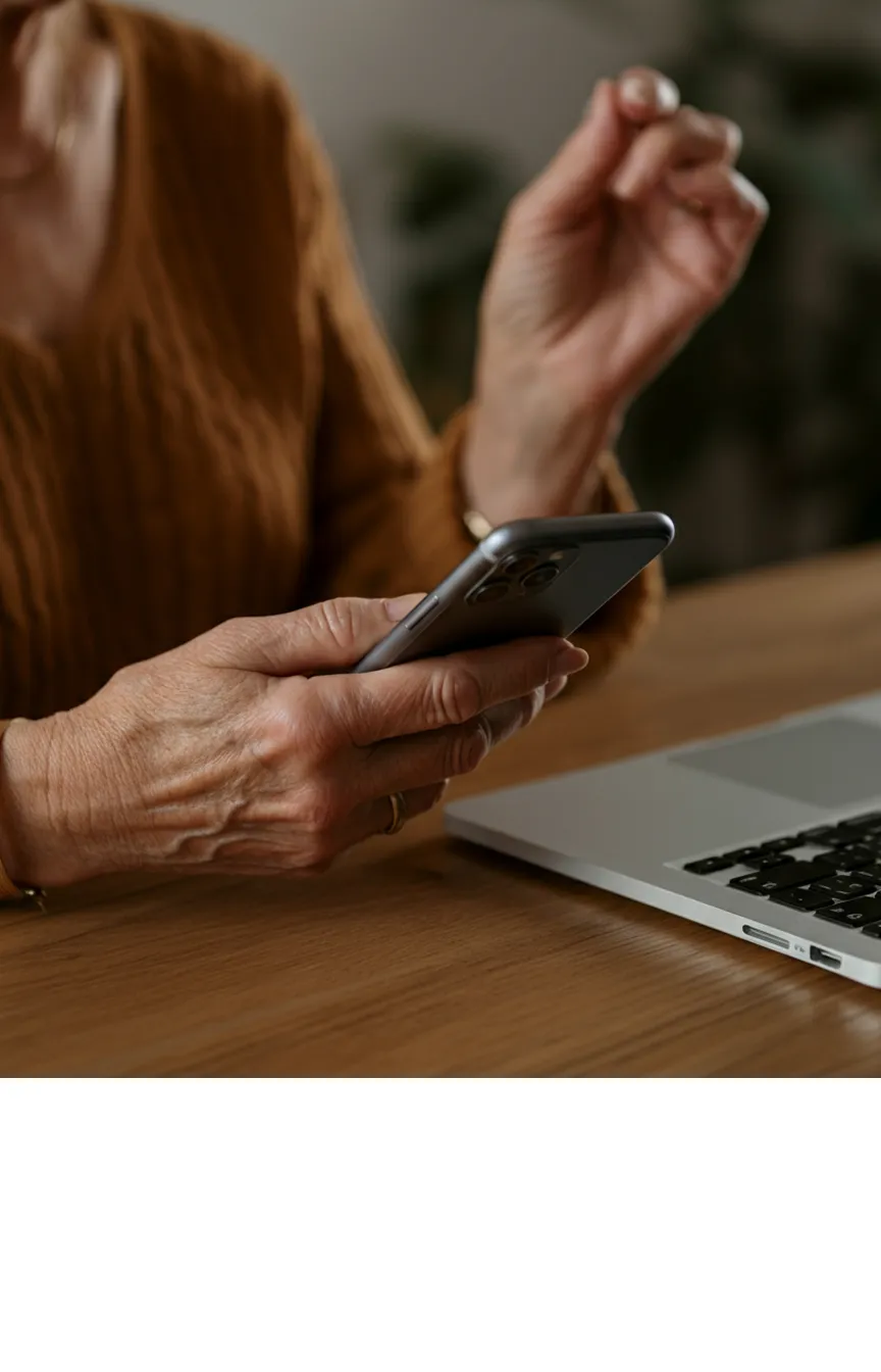 A person holding a phone and enjoying NordProtect's affordable service.