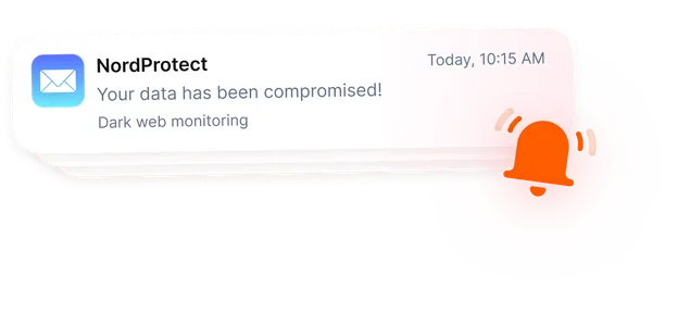 NordProtect security alert informing the user about cybersecurity threats indicating a risk of identity theft.