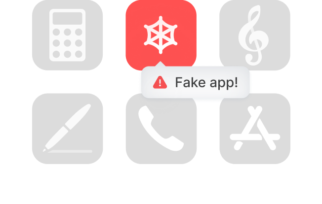 A phone screen with a fake app highlighted in red.