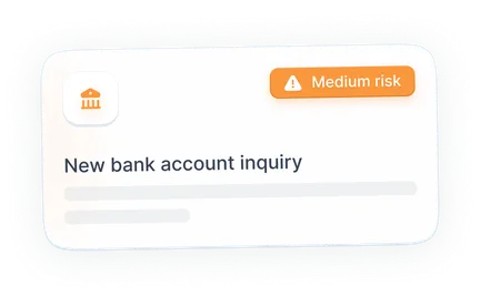 NordProtect alert box showing “New bank account inquiry” marked as “Medium risk.”