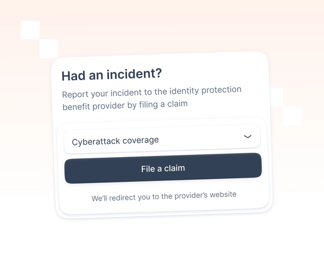 A message prompting you to check the cyberattack coverage details or report an incident by filing a claim.