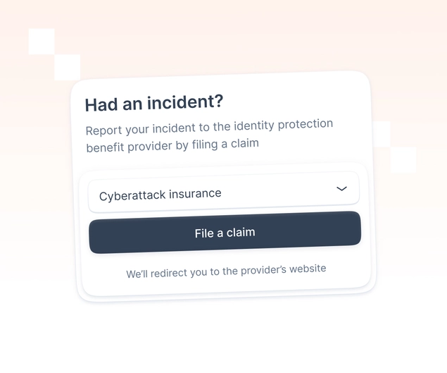 A message prompting you to check the cyberattack insurance details or report an incident by filing a claim.