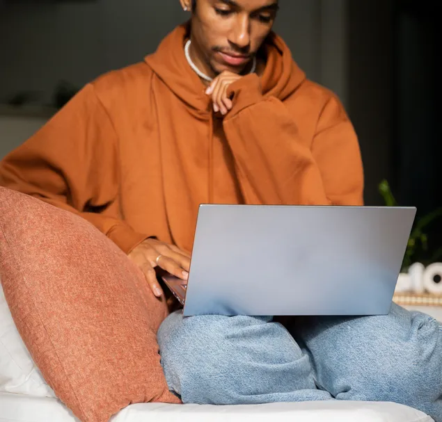 A person reading about identity theft protection services. 