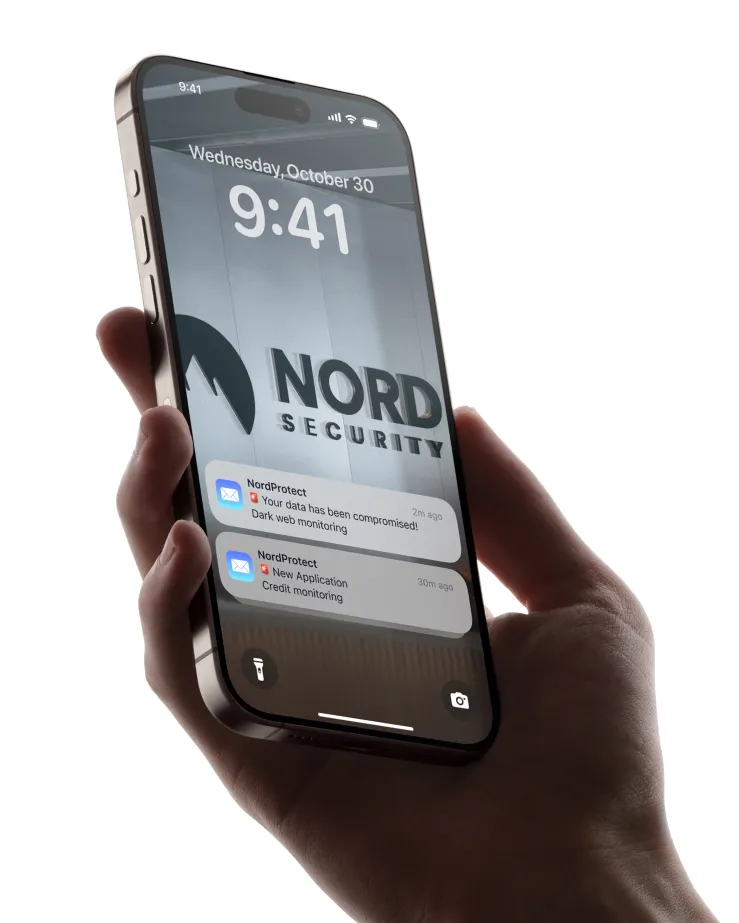 A phone screen with a security alert from NordProtect.
