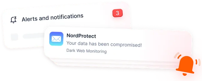NordProtect security alert informing the user about cybersecurity threats indicating a risk of identity theft.
