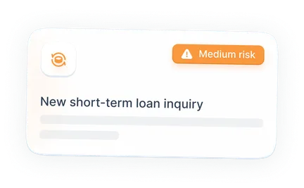 NordProtect alert box showing “New short-term loan inquiry” marked as “Medium risk.”