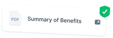 An icon of a PDF file titled “Summary of Benefits” for NordProtect’s cyber extortion coverage.