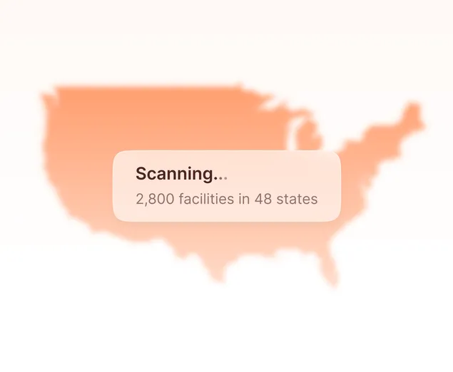 U.S. map showing how NordProtect scans 2,800 facilities in 48 states to check if your identity is linked to arrest or jail records.