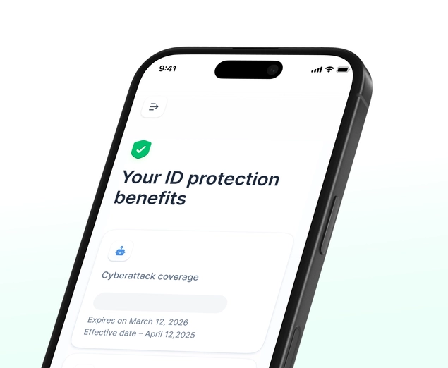 A message on a smartphone confirming ID protection benefits now include cyberattack coverage.
