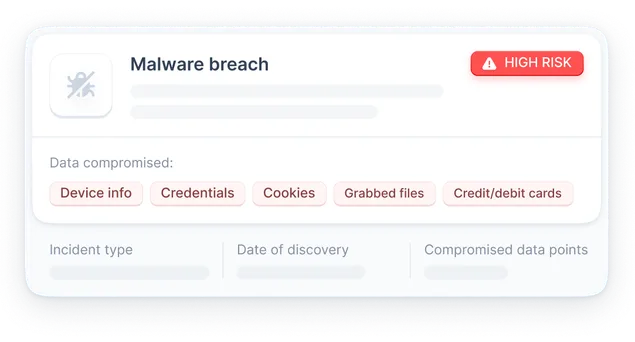A malware breach alert from NordProtect warns you about malware on your device.