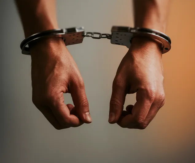 Hands in handcuffs symbolizing criminal activity and the need for criminal records monitoring to protect your identity.